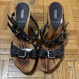 Fendi Black and Brown Strappy Sandals